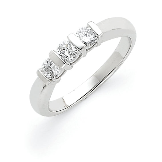 14K Weißgold Dreistein-Ring mit VS Diamanten