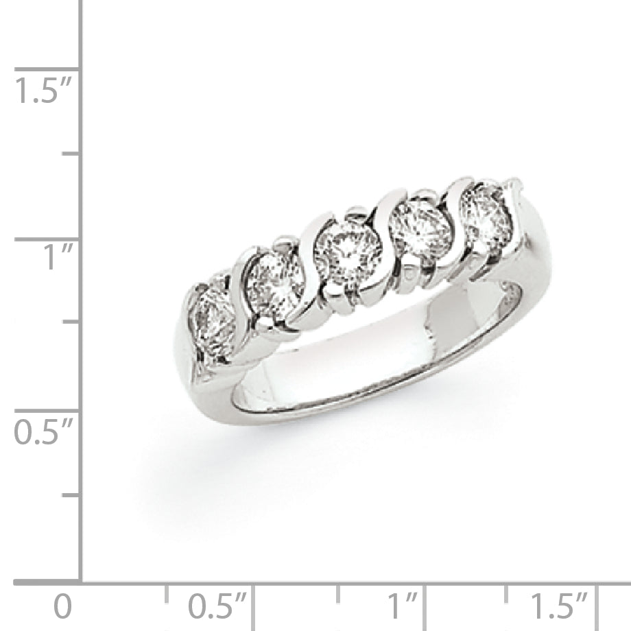 14K Weißgold Diamant-Ring mit 5 Steinen