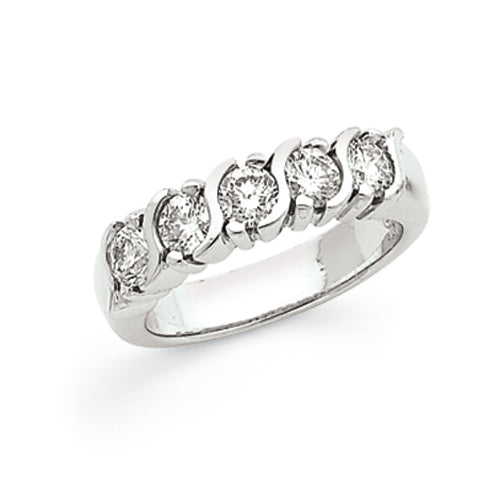 14K Weißgold Diamant-Ring mit 5 Steinen