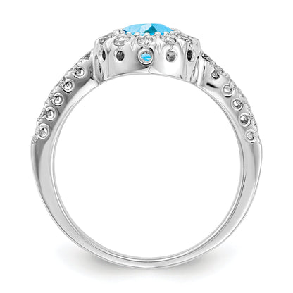 14K Weißgold Ring mit Blautopas im Karo-Schliff, 5 mm, und Diamant