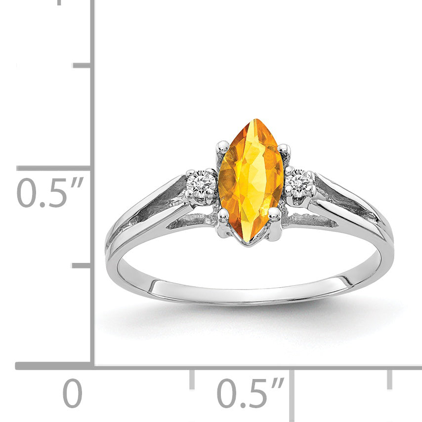 14K Weißgold Ring mit 8x4mm Citrin im Marquise-Schliff A und Diamanten