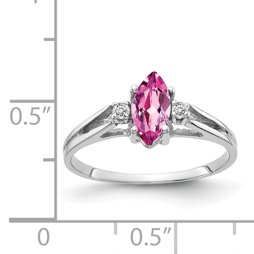 14K Weißgold Ring mit 8x4mm Marquise-Rosa-Saphir und VS Diamanten