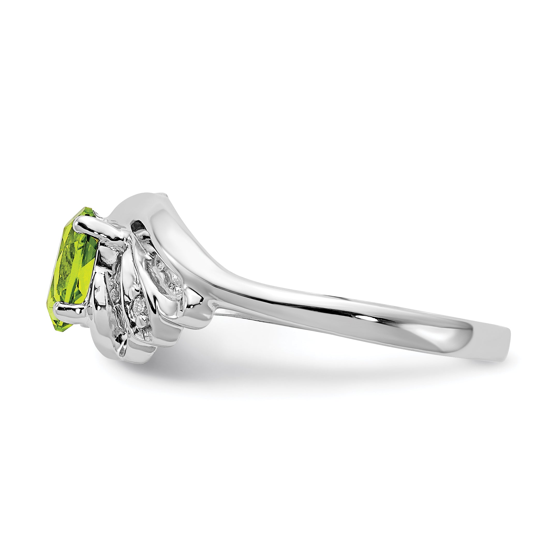 14K Weißgold Ring mit 6x4 mm Peridot im Oval-Schachbrett-Schliff und Diamant
