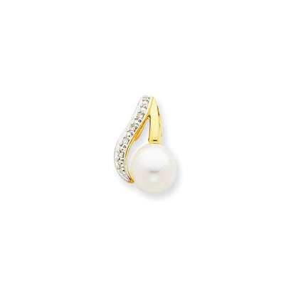 14 K Gelbgold Anhänger mit Diamanten, Rhodium und Diamant-Perle