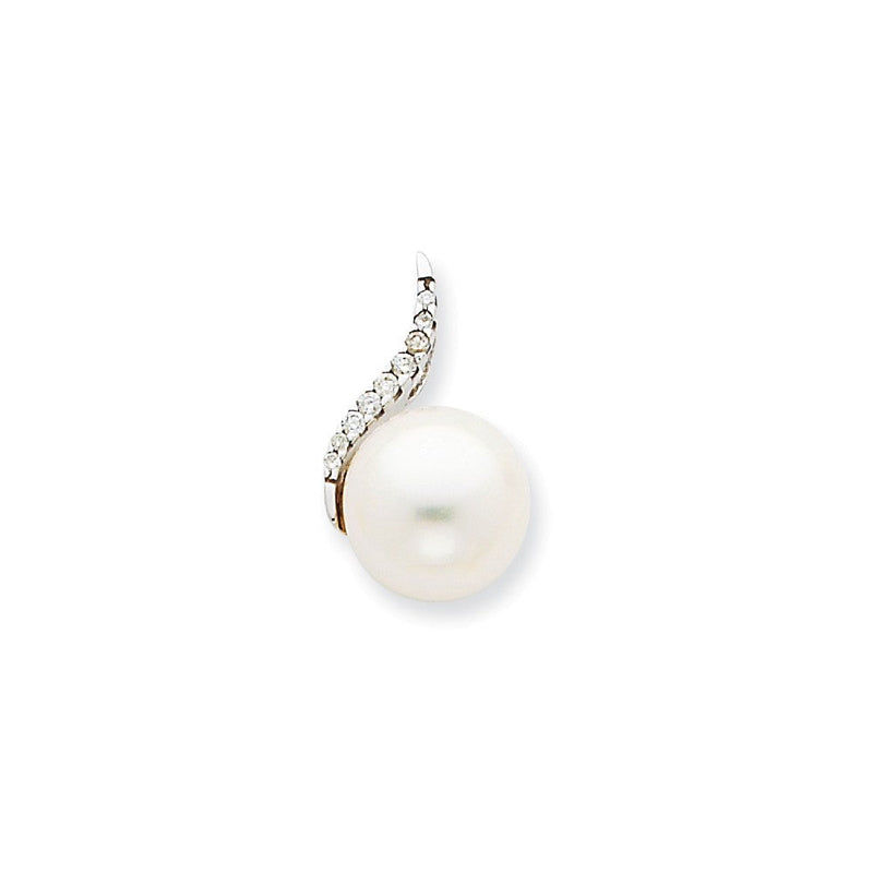14K Weißgold Anhänger mit Diamant und Zuchtperle