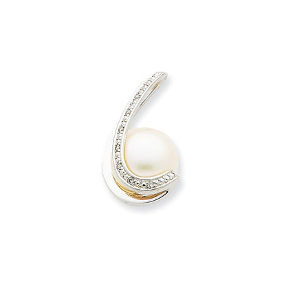 14K Weißgold Diamant-Perlen-Anhänger