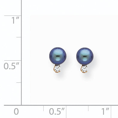 14K Ohrringe mit 5 mm schwarzen FW-Zuchtperlen und AA-Diamanten