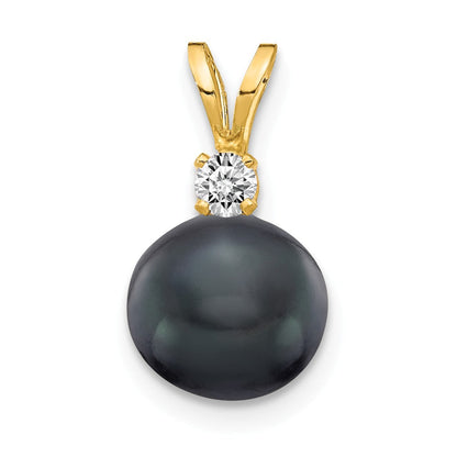 14k Gelbgold Anhänger mit 7-mm-schwarzer Perle und Diamant (Qualität H/I1)