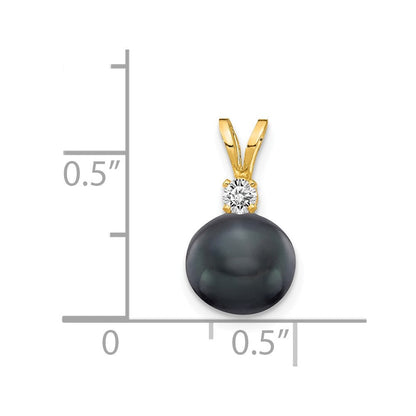 14k Gelbgold Anhänger mit 7-mm-schwarzer Perle und Diamant (Qualität H/I1)
