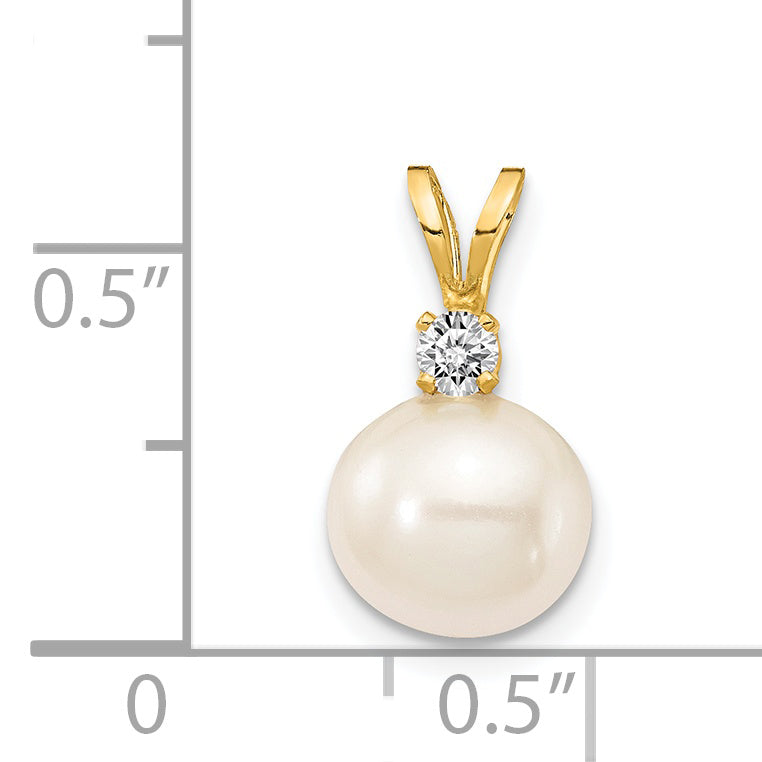 14K Gelbgold 7 mm Süßwasser-Zuchtperle AAA Diamant-Anhänger