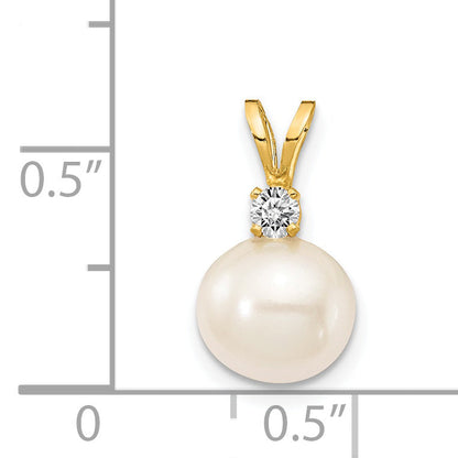 14K Gelbgold 7 mm Süßwasser-Zuchtperle AAA Diamant-Anhänger