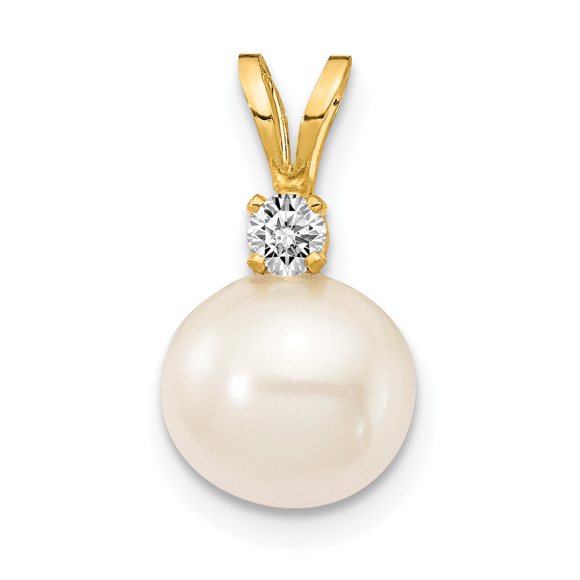 14K Gelbgold 7 mm Süßwasser-Zuchtperle AAA Diamant-Anhänger