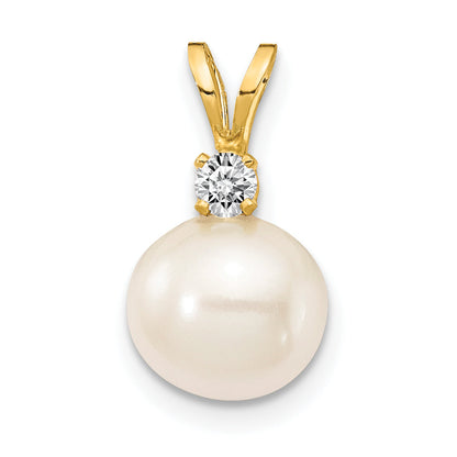 14K Gelbgold 7 mm Süßwasser-Zuchtperle AAA Diamant-Anhänger