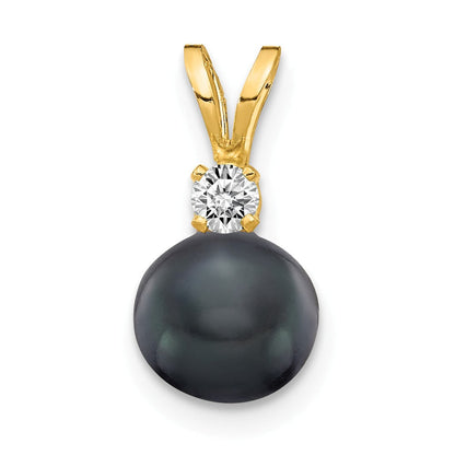 14K Gelbgold Diamant-Anhänger mit 6-mm-schwarzer Perle (H/I1 Qualität)