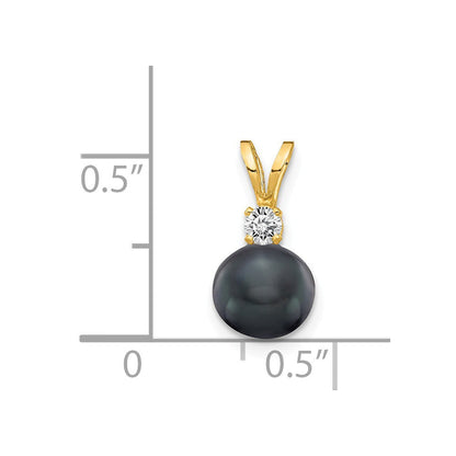 14K Gelbgold Diamant-Anhänger mit 6-mm-schwarzer Perle (H/I1 Qualität)