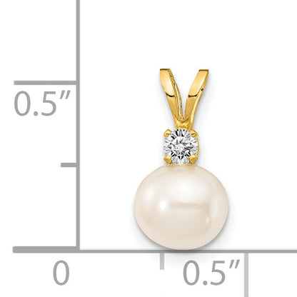 14K Weißgold-Anhänger mit 6-mm-Süßwasser-Zuchtperle A und Diamant
