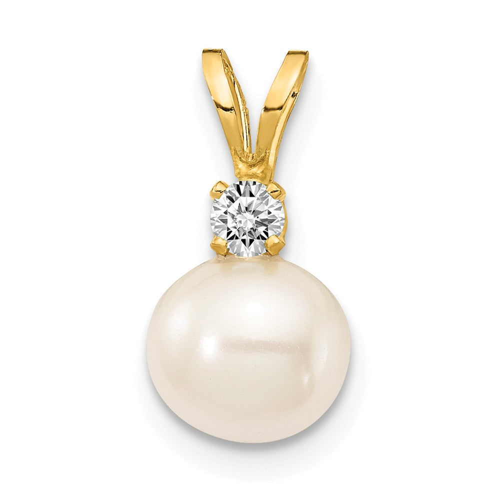 14k Gelbgold Diamant-Anhänger mit 6mm Perle und Diamanten (H/I1 Qualität)