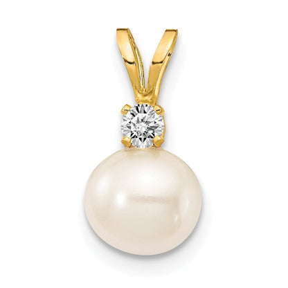14k Gelbgold Diamant-Anhänger mit 6mm Perle und Diamanten (H/I1 Qualität)