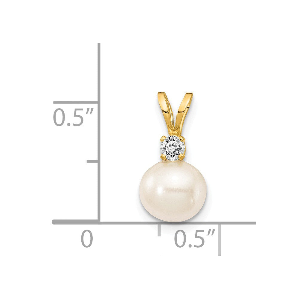 14k Gelbgold Diamant-Anhänger mit 6mm Perle und Diamanten (H/I1 Qualität)