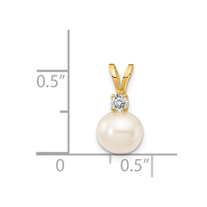 14k Gelbgold Diamant-Anhänger mit 6mm Perle und Diamanten (H/I1 Qualität)