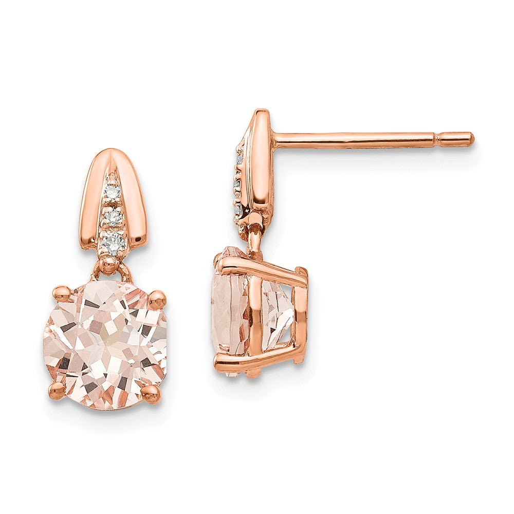 14K Roségold Diamant und Morganit Rund Stecker Ohrhänger