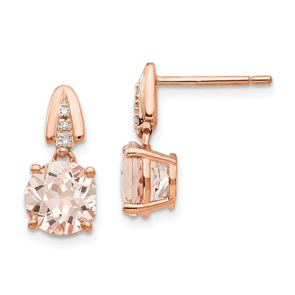 14K Roségold Diamant und Morganit Rund Stecker Ohrhänger