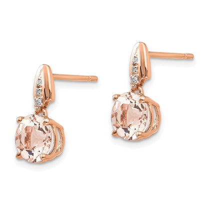 14K Roségold Diamant und Morganit Rund Stecker Ohrhänger