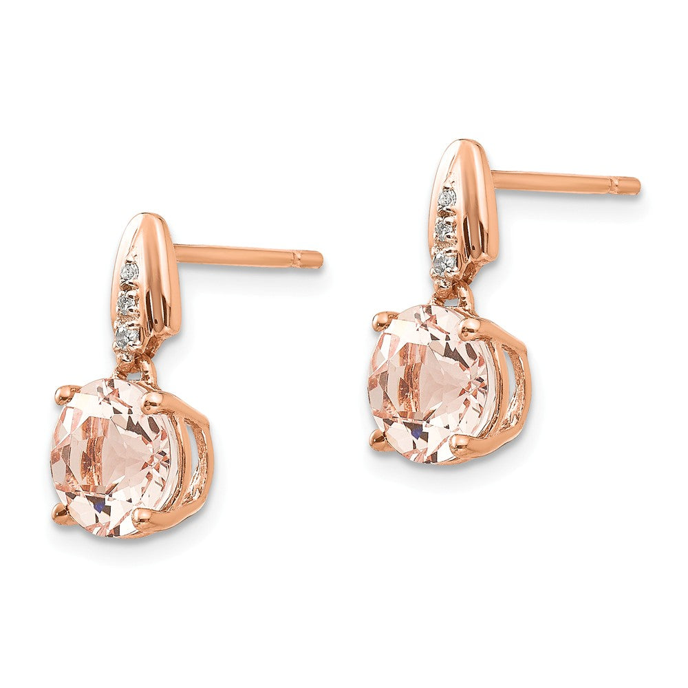 14K Roségold Diamant und Morganit Rund Stecker Ohrhänger