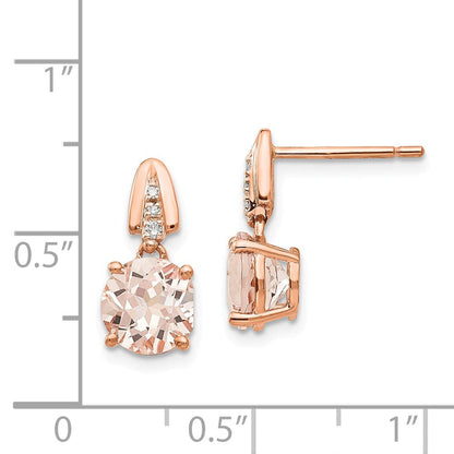 14K Roségold Diamant und Morganit Rund Stecker Ohrhänger
