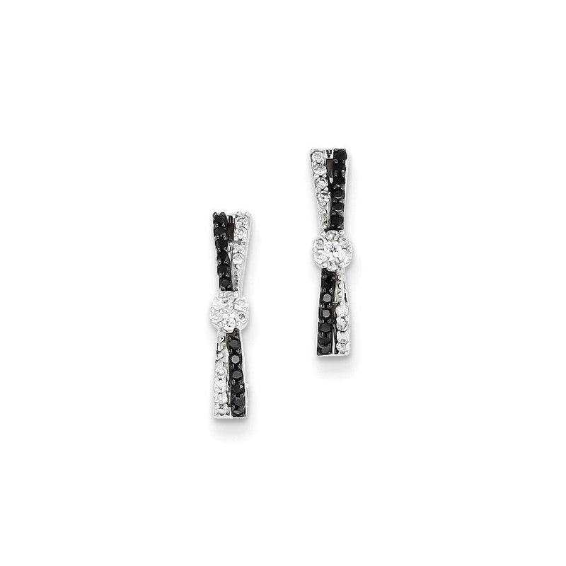 14K Weißgold Schwarz und Weiß Diamant J-hoop Ohrstecker