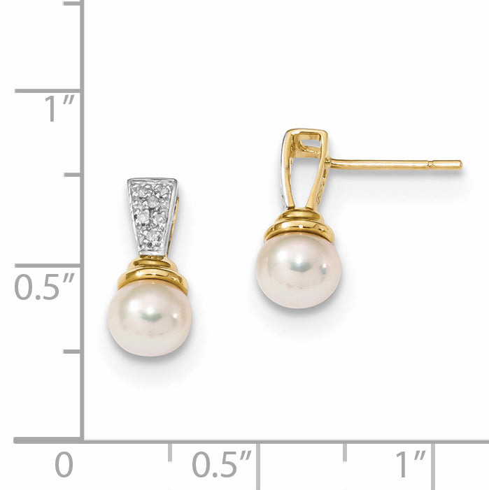14K Gelbgold Ohrringe mit Diamant und Süßwasser-Zuchtperle
