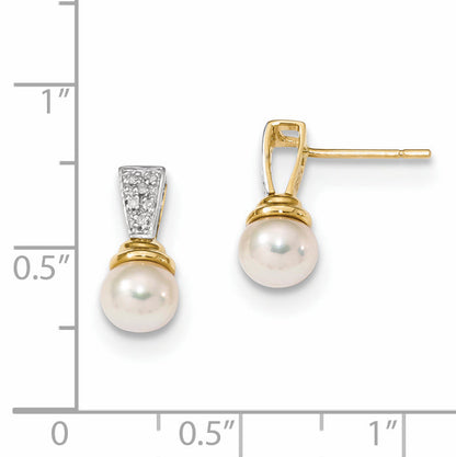 14K Gelbgold Ohrringe mit Diamant und Süßwasser-Zuchtperle