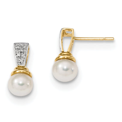 14K Gelbgold Ohrringe mit Diamant und Süßwasser-Zuchtperle