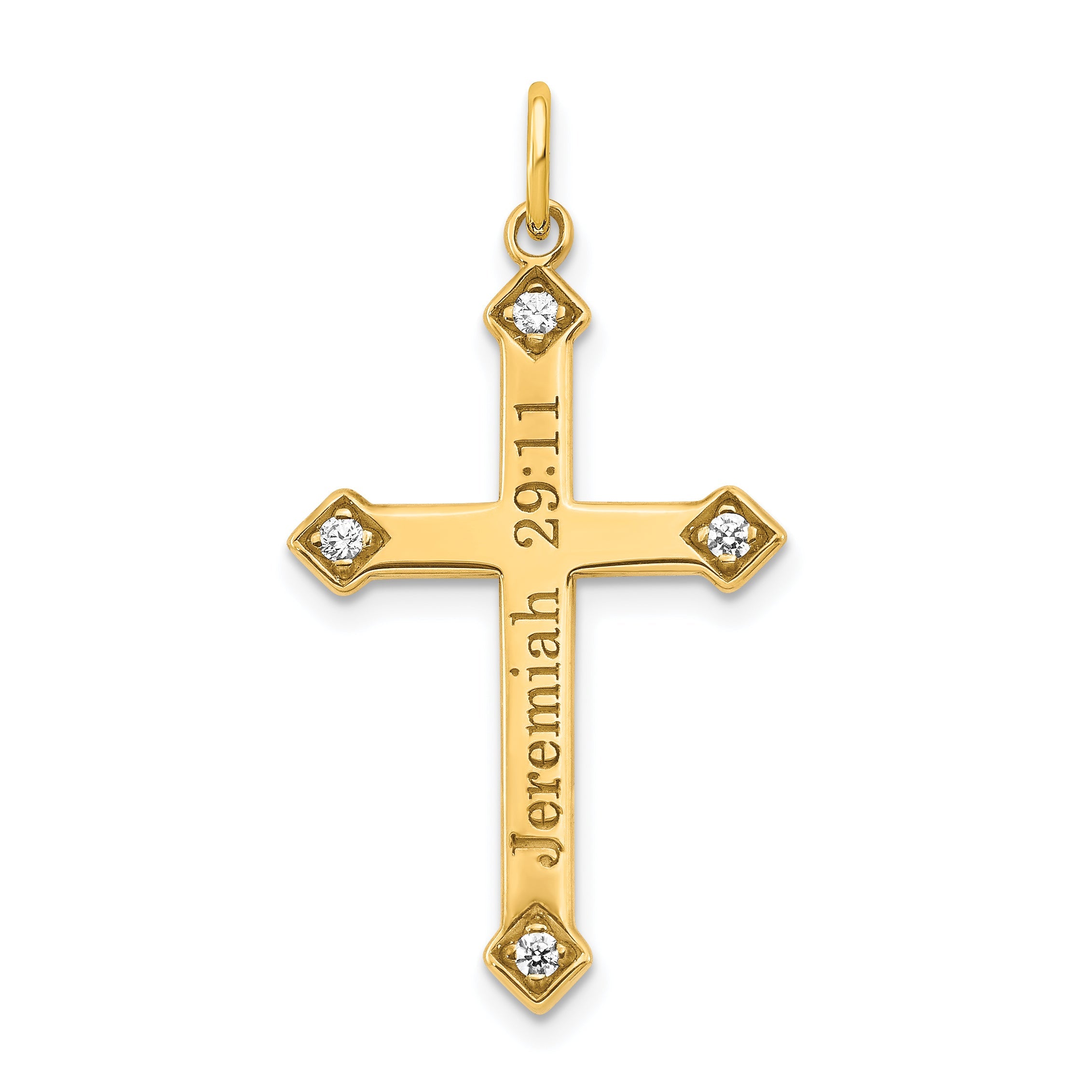 14 Karat Gelbgold Diamant-Kreuz mit Gravur