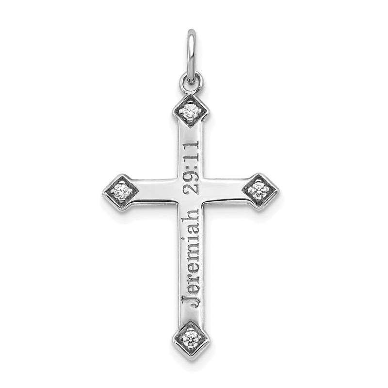 14K Weißgold Diamant-Kreuz mit Gravur