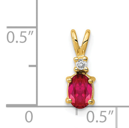 14K Anhänger mit ovalem Rubin und Diamant, 6x4 mm
