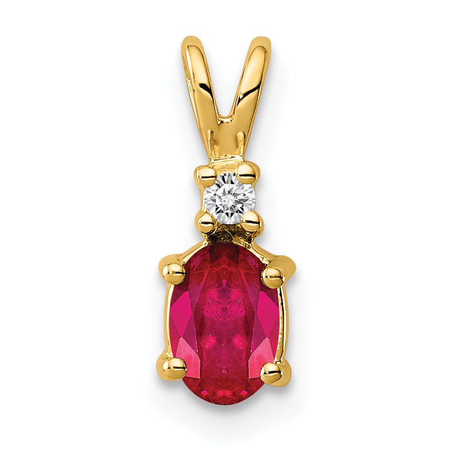14K Anhänger mit ovalem Rubin und Diamant, 6x4 mm