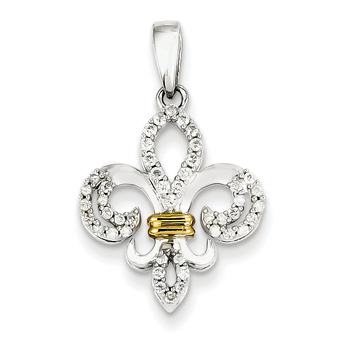 14K Gelbgold und Rhodium Diamant-Fleur-de-Lis-Anhänger