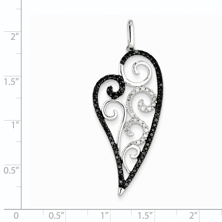 14K Weißgold Herz-Anhänger mit schwarzen und weißen Diamanten