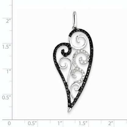 14K Weißgold Herz-Anhänger mit schwarzen und weißen Diamanten