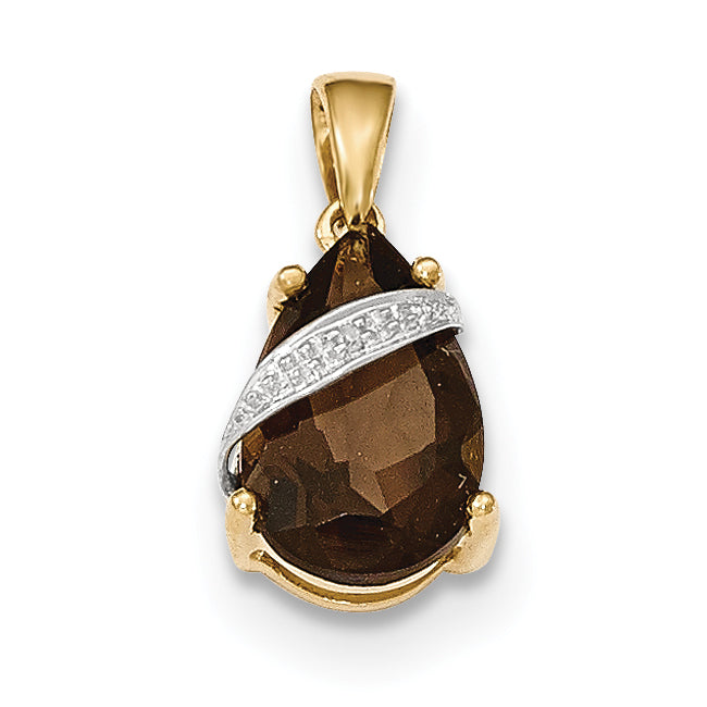 14K Gelbgold Rauchquarz- und Diamant-Anhänger