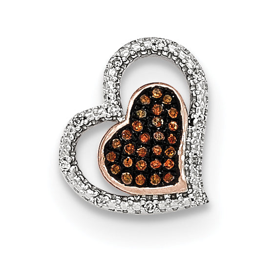 14K Roségold Cognac- und Weißdiamant-Anhänger mit doppeltem Herz
