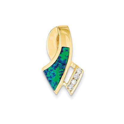 14K Gelbgold Anhänger mit simuliertem Opal & Diamant, Omega-Gleitanhänger
