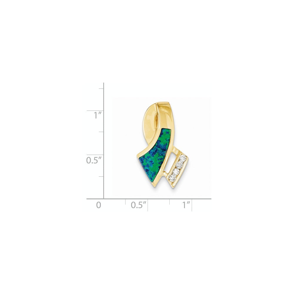 14K Gelbgold Anhänger mit simuliertem Opal & Diamant, Omega-Gleitanhänger