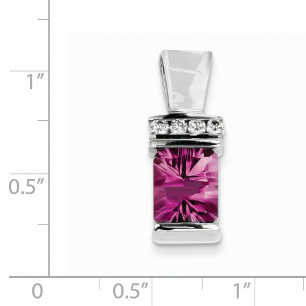 14K Weißgold AA Diamant und lasergeschliffener konkaver rosa Saphir (synthetisch) Slide-Anhänger