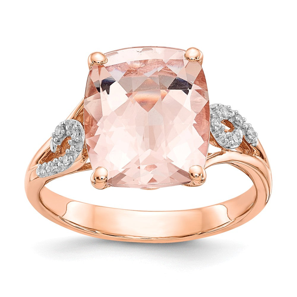 14K Roségold Diamant und Morganit Quadratisch Ring