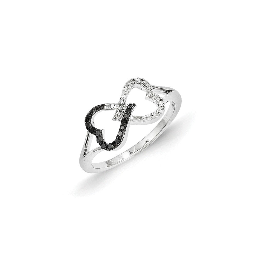 14K Weißgold Schwarz und Weiß Diamant Unendlichkeit Herz Ring