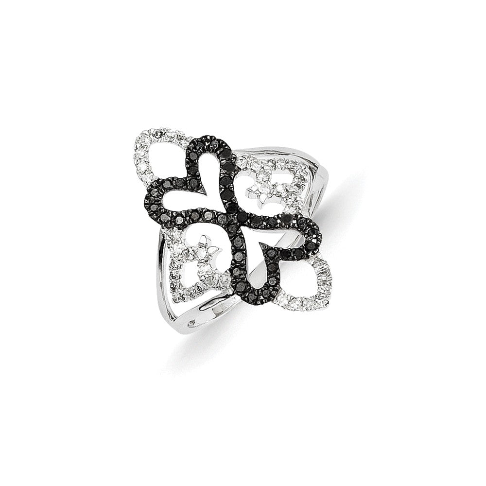 14K Weißgold Schwarz und Weiß Diamant Fantasie Herz Ring