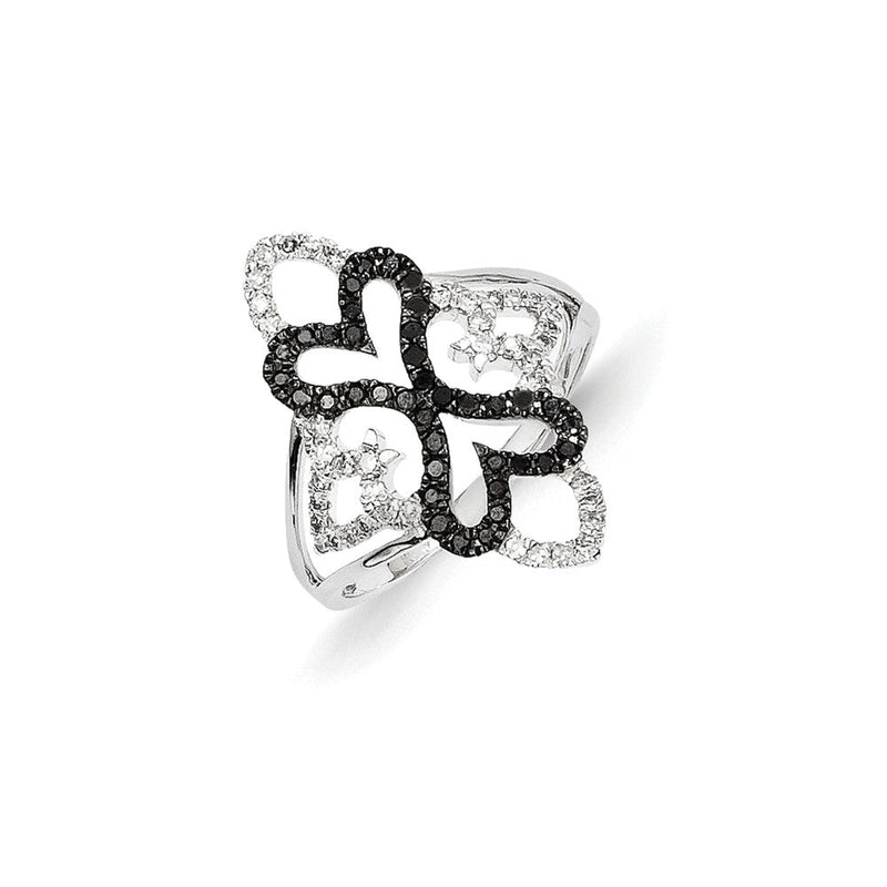 14K Weißgold Schwarz und Weiß Diamant Fantasie Herz Ring