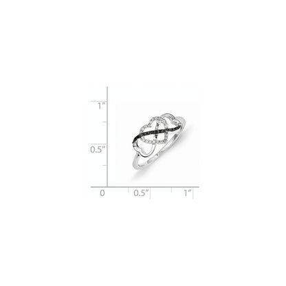 14K Weißgold Schwarz und Weiß Diamant Dreifach Herz Ring